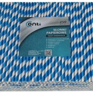 Słomki papierowe do napojów SHAKE niebieskie w paski długie 8/210 mm 250 szt