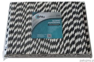 Słomki papierowe biało czarne paski długie średnica 8/210 mm 250 szt