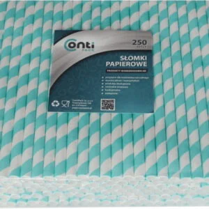 Słomki papierowe turkusowe w paski długie do piwa/drinków 8x210 mm 250 szt