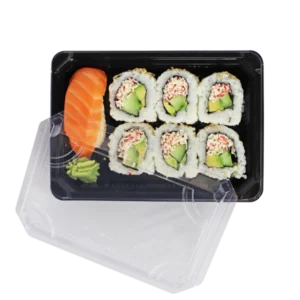Pojemniki czarne sushi z przykrywką 230x155 mm 50 szt K302PETC DO RECYKLINGU