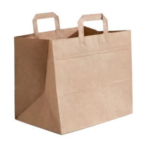 Torba papierowa brązowa catering dietetyczny płaski uchwyt 32x22x25 cm  KARTON 250 SZT