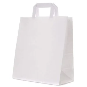 Torba papierowa biała do pojemników do zgrzewu płaski uchwyt 29x17x33 cm  KARTON 100 szt