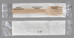 Zestaw sztućców drewniany widelec +serwetka foliowane 350 szt