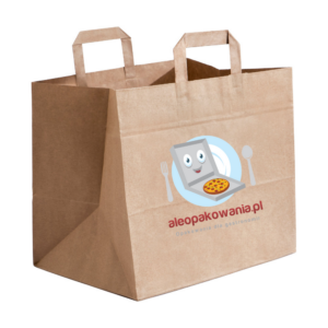 Torba papierowa z logo płaski uchwyt Z NADRUKIEM 1-STRONNYM 32x22x25 cm 100 szt