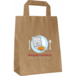 Torba papierowa malutka brązowa płaski uchwyt 18x9x23 cm Z NADRUKIEM 1 STRONNYM 100 szt