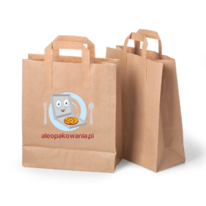 Torba papierowa brązowa płaski uchwyt 26x14x30 cm Z NADRUKIEM 1 STRONNYM 100 szt