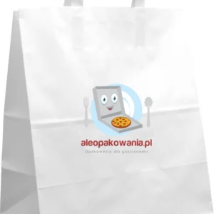 Torba papierowa biała płaski uchwyt 26x14x32 cm Z NADRUKIEM 1 STRONNYM 100 szt