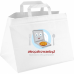 Torba papierowa biała płaski uchwyt 32x22x25 cm Z NADRUKIEM 1 STRONNYM 100 szt CATERING