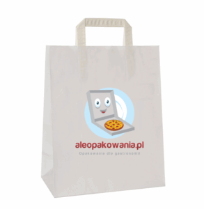 Torba papierowa malutka biała płaski uchwyt 18x9x23 cm Z NADRUKIEM 1 STRONNYM 100 szt