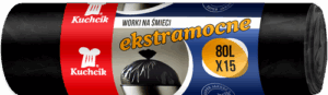 Worki na śmieci ekstramocne czarne 80L rolka 15 szt