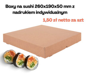 Boxy na sushi z nadrukiem indywidualnym 260x190x50 kraft 50 szt