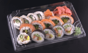 HP03 Pojemniki czarne sushi z przykrywką 165x115x45 mm 50 szt