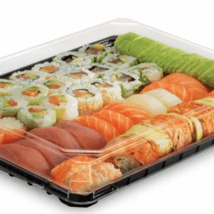 Pojemniki czarne sushi z przykrywką 269x269 mm 25 szt K304PETC DO RECYKLINGU