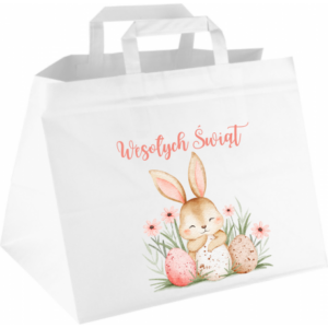 Torba papierowa z nadrukiem WIELKANOC WESOŁYCH ŚWIĄT 32x22x25 cm 100 SZT